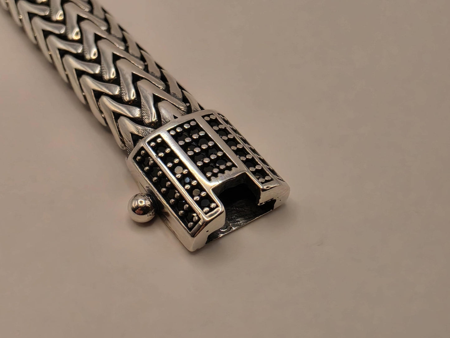 Solid 925 Sterling Silver Woven Foxtail Bracelet 8.5mm Mens Extra Heavy Bali Weave 8 Inch 32.9 Grams Oxidized Clasp Statement Gift for Him