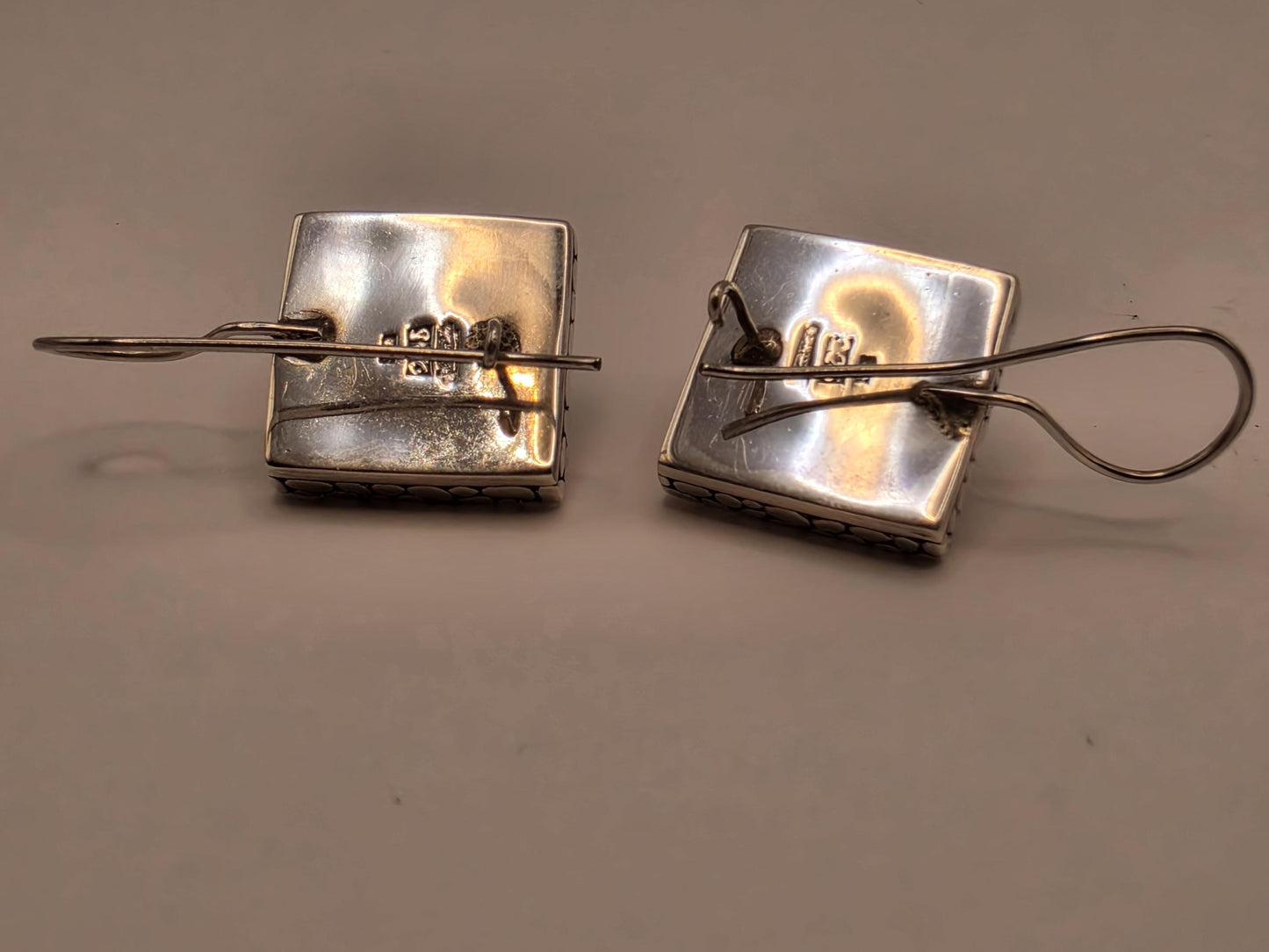 Black Onyx Earrings Sterling Silver Square Pebble Texture Frame Bali Style Wire Drop 0.625 Inch Modern Statement Gift for Her