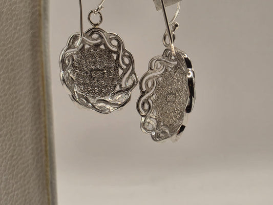 Genuine Turquoise Earrings Sterling Silver Celtic Knot Woven Frame Round Cabochon Dangle 1 Inch Natural Matrix Southwest Boho Gift for Her