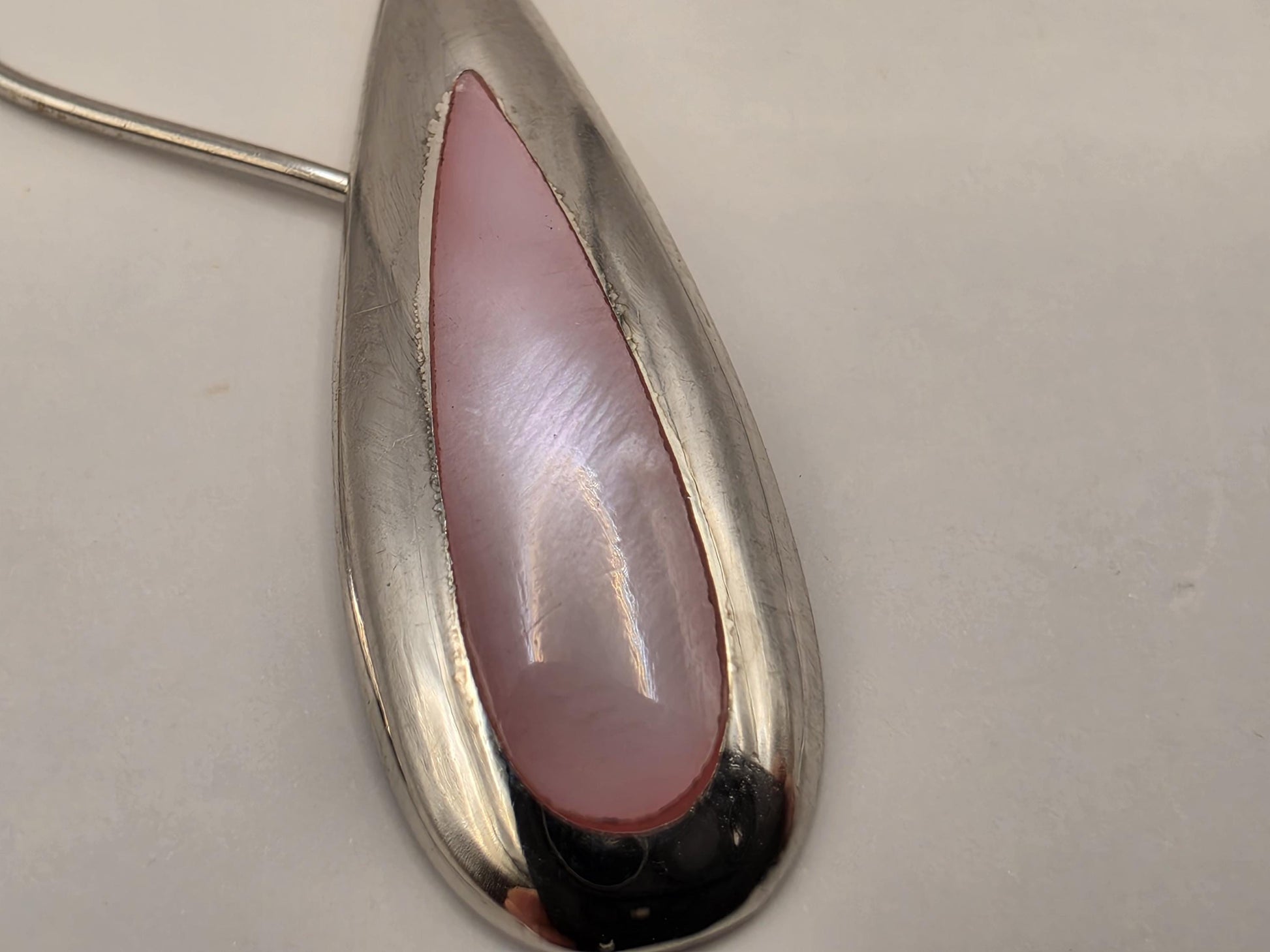 Pink Mother of Pearl Earrings Sterling Silver Long Teardrop Inlay Drop 1 Inch Iridescent Blush Shell Lightweight Gift for Her