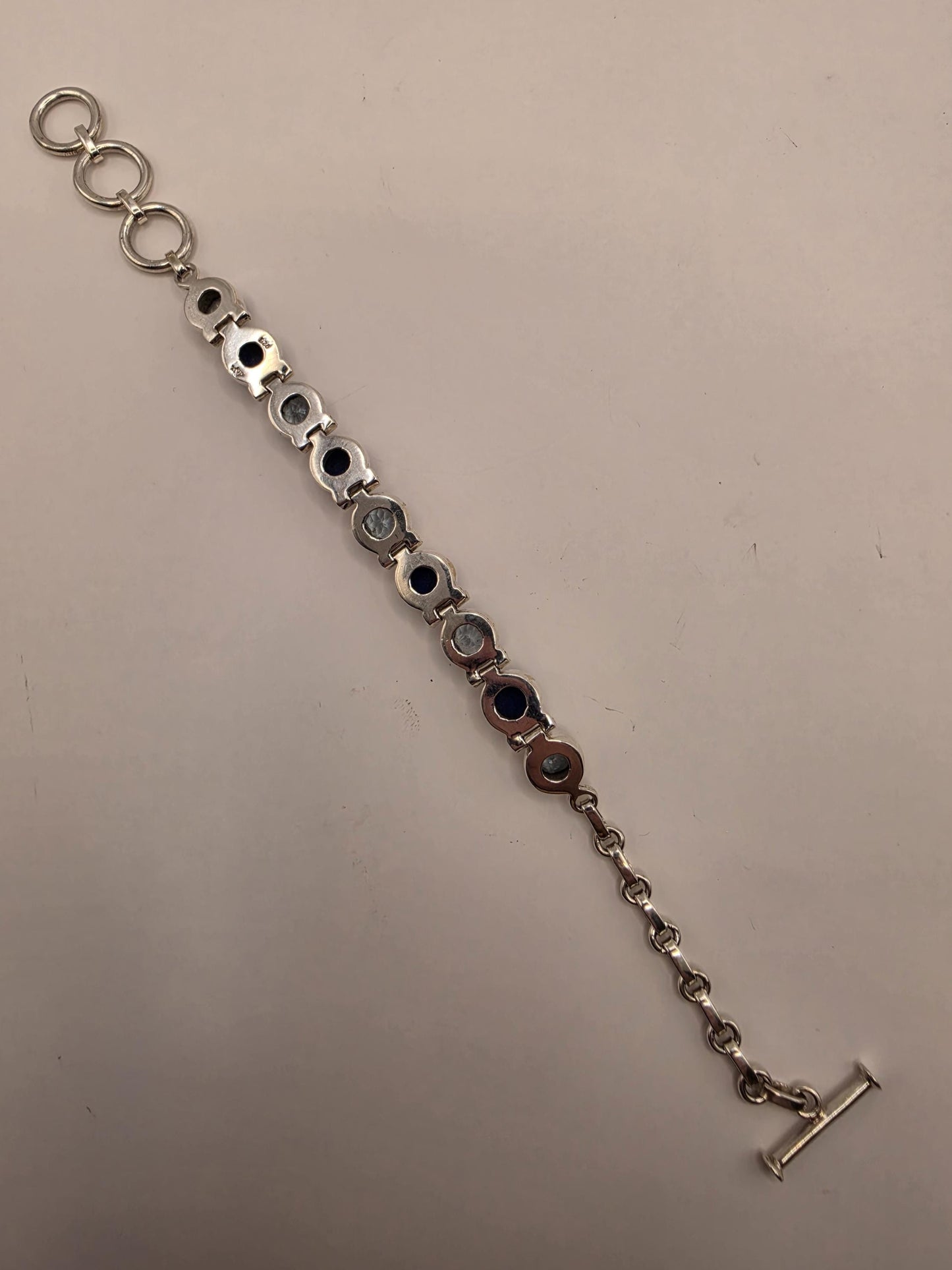 Lapis Lazuli Blue Topaz Bracelet Sterling Silver Nine Stone Line Toggle 9 Inch Pyrite Flecked Lapis Sky Blue Faceted Statement Gift for Her
