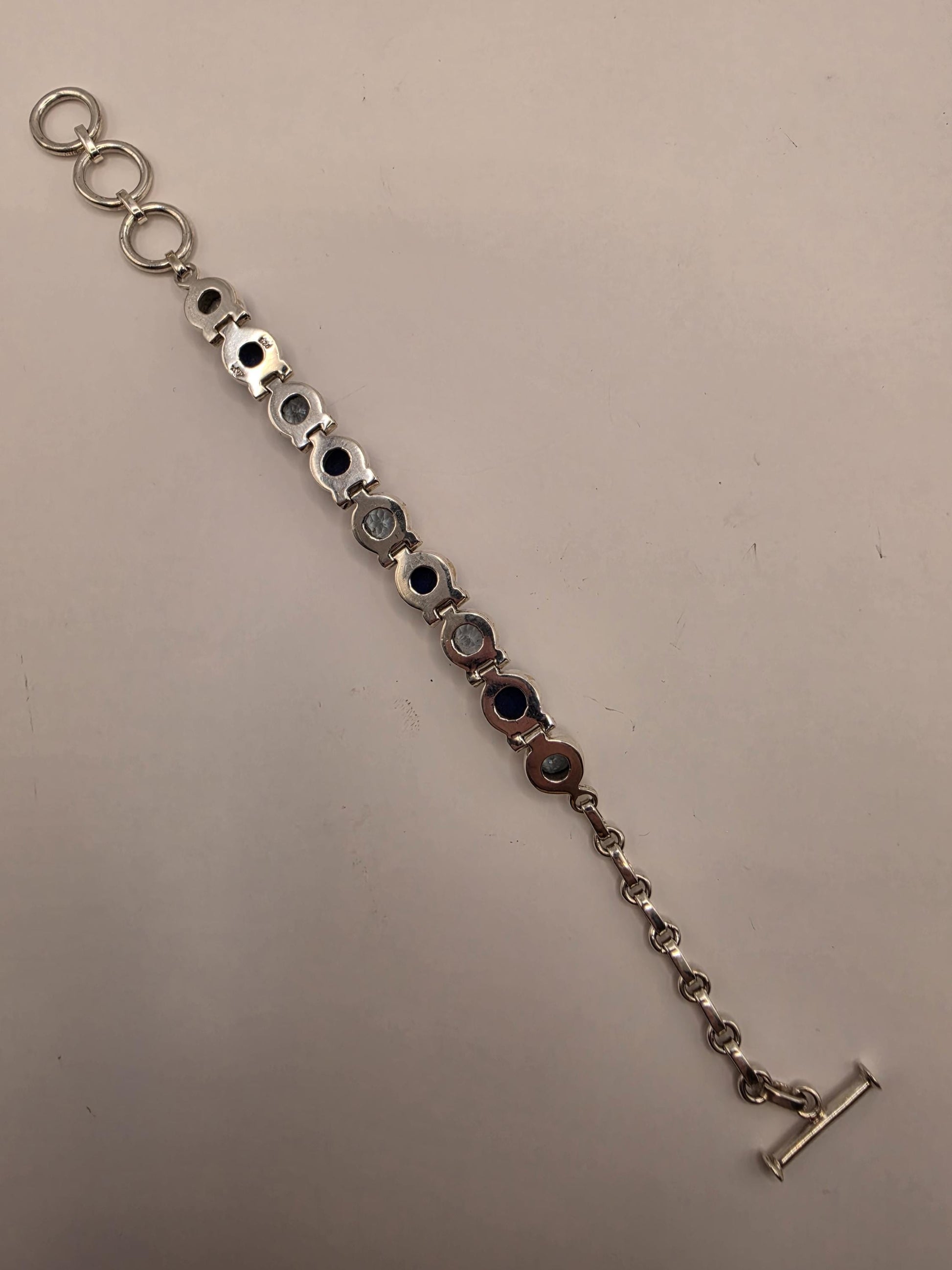 Lapis Lazuli Blue Topaz Bracelet Sterling Silver Nine Stone Line Toggle 9 Inch Pyrite Flecked Lapis Sky Blue Faceted Statement Gift for Her