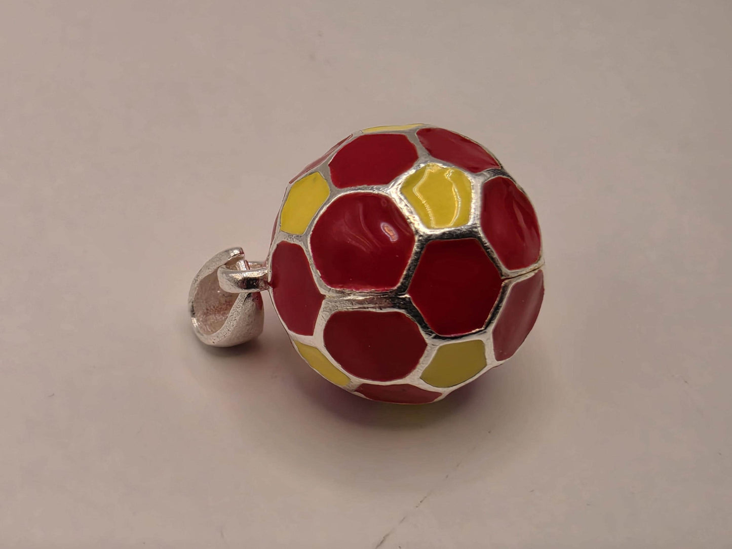 Sterling Silver Soccer Ball Pendant Red Yellow Enamel 3D Round Charm 0.5 Inch Futbol Sports Gift Soccer Player Coach Team Fan