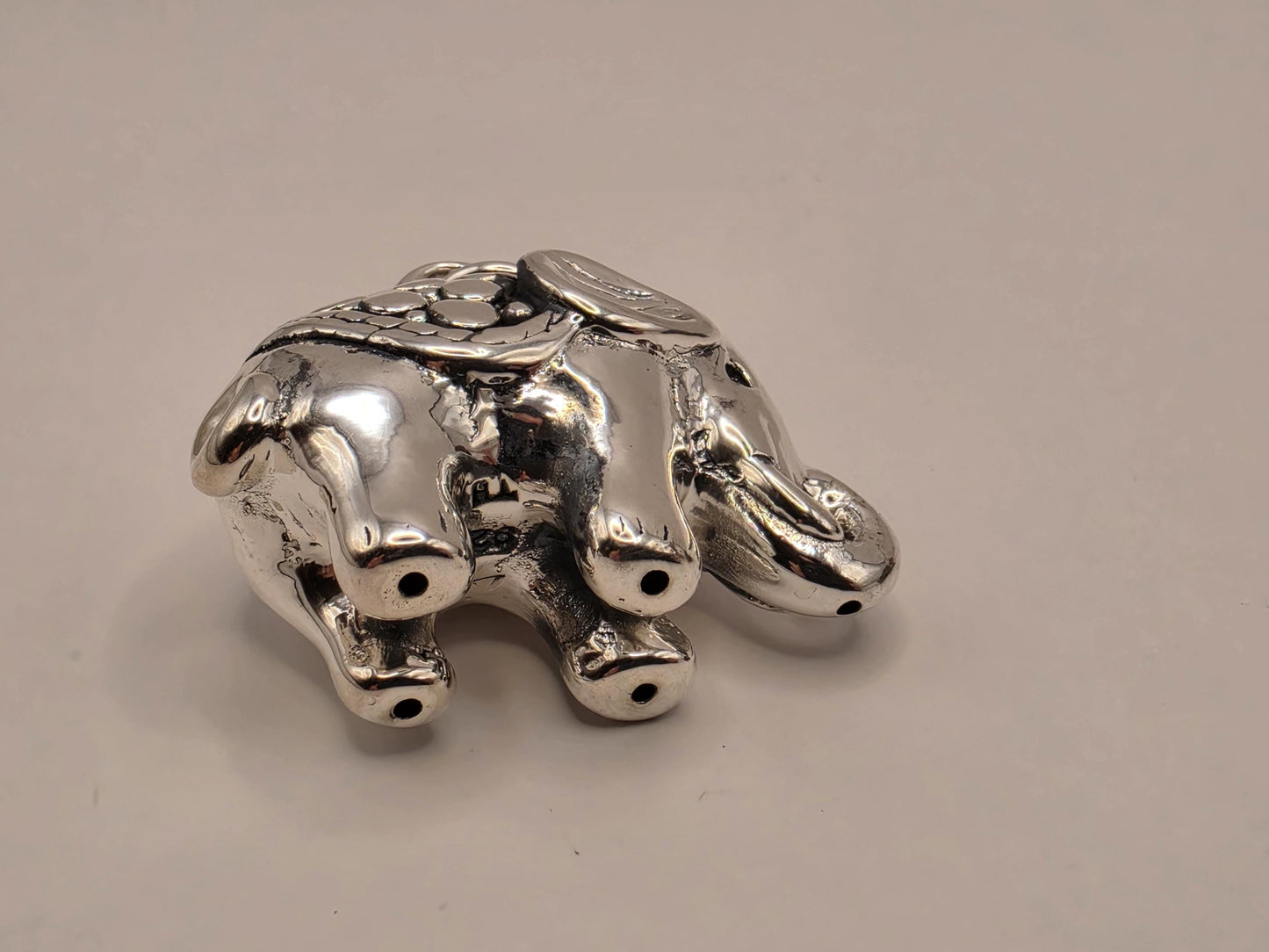 Sterling Silver Elephant Pendant 3D Baby Elephant Charm Pebble Blanket 1.25 Inch Trunk Down Animal Lover Good Luck Gift for Her