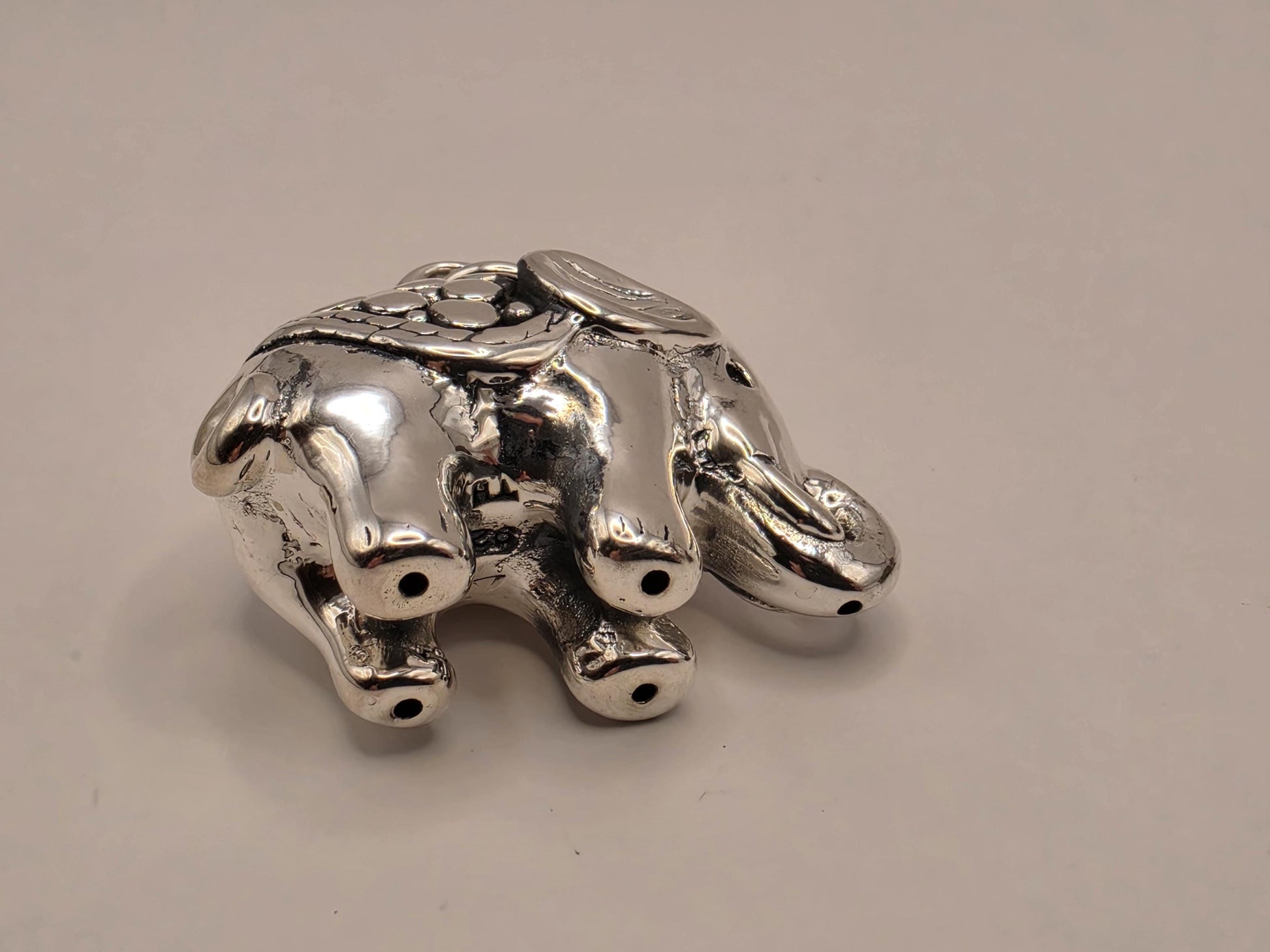 Sterling Silver Elephant Pendant 3D Baby Elephant Charm Pebble Blanket 1.25 Inch Trunk Down Animal Lover Good Luck Gift for Her