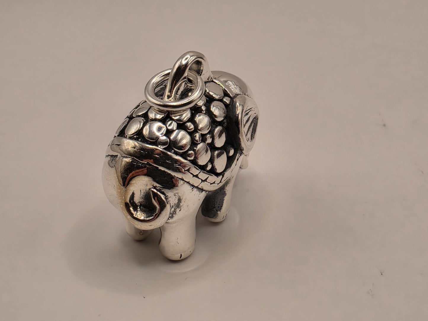 Sterling Silver Elephant Pendant 3D Baby Elephant Charm Pebble Blanket 1.25 Inch Trunk Down Animal Lover Good Luck Gift for Her