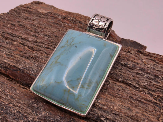 Turquoise Palm Tree Pendant Sterling Silver Bali Beach Scene Genuine Stone Background 1.125 Inch Tropical Island Vacation Gift for Her