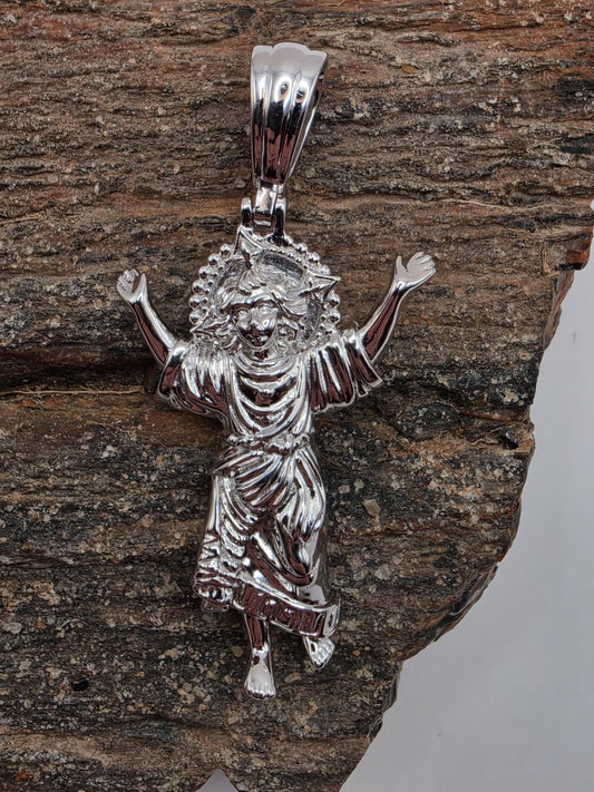 Sterling Silver Divino Niño Pendant Divine Child Jesus 3D Sculpted High Polish 1.375 Inch Religious Catholic Devotional Gift Baptism