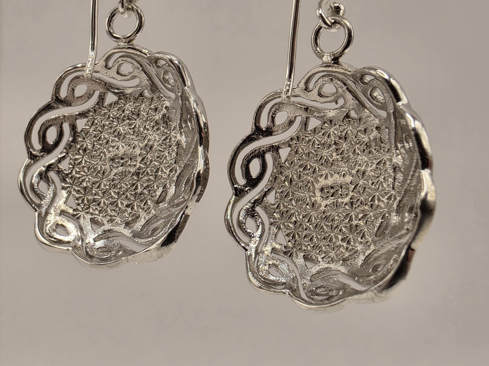 Black Onyx Earrings Sterling Silver Round Cabochon Woven Halo Dangle 1 Inch 9.3 Grams Celtic Bali Statement Gift for Her