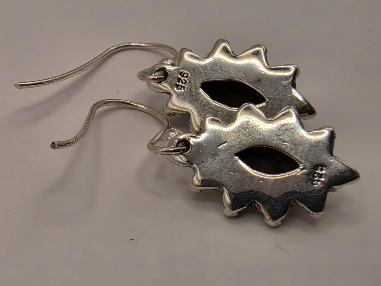Black Onyx Earrings Sterling Silver Marquise Cabochon Beaded Sunburst Dangle 0.75 Inch Small Bali Gift for Her