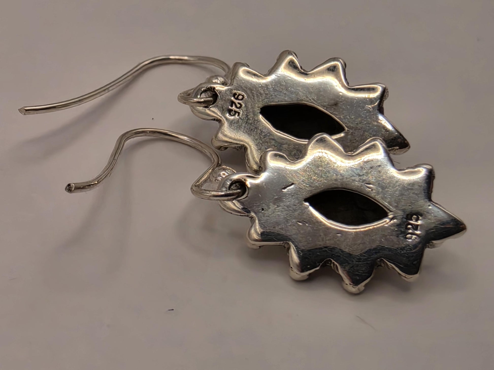 Black Onyx Earrings Sterling Silver Marquise Cabochon Beaded Sunburst Dangle 0.75 Inch Small Bali Gift for Her