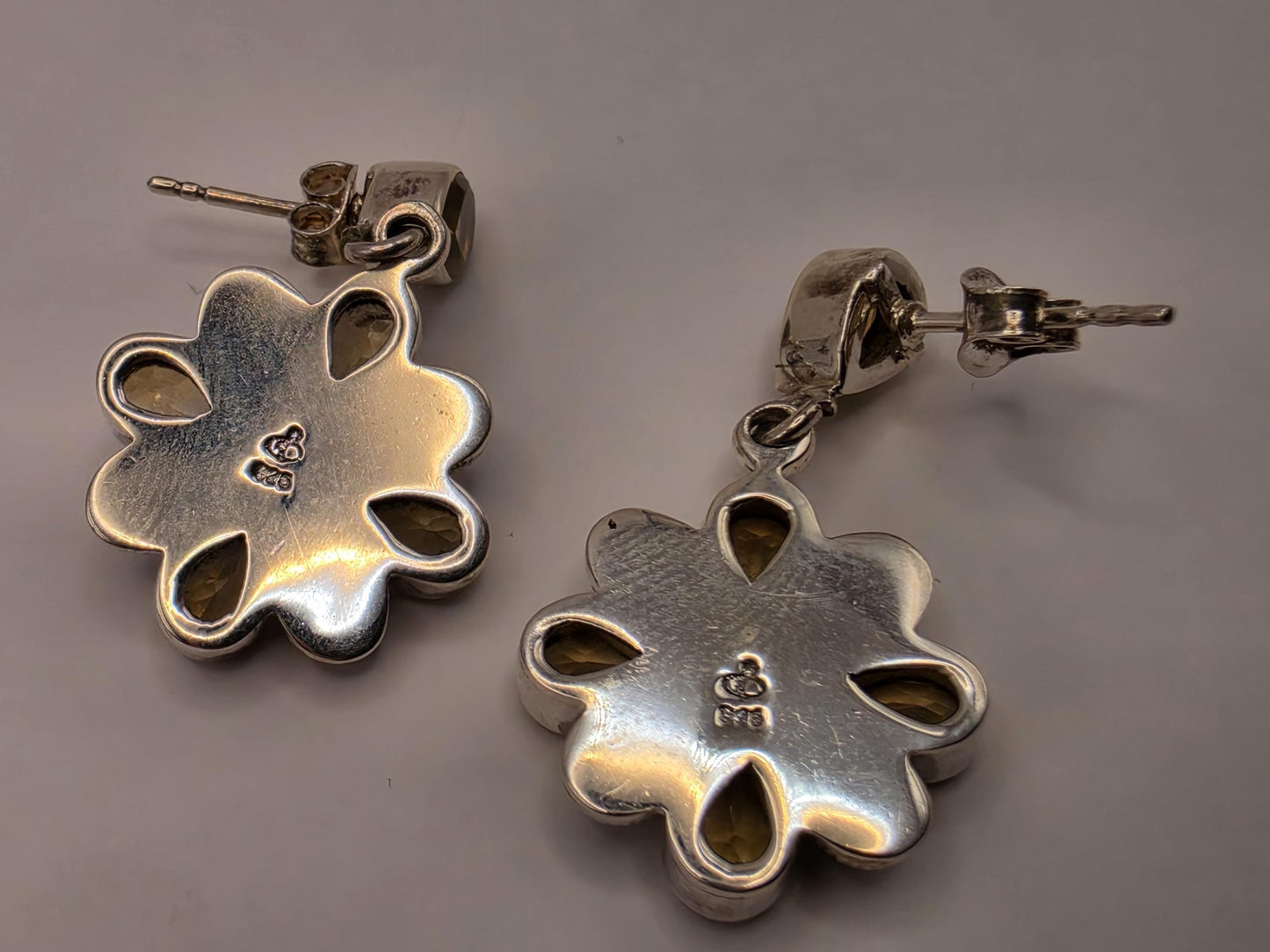 Citrine Garnet Flower Earrings Sterling Silver Floral Drop 1 Inch Yellow Red Gemstone November January Birthstone Gift
