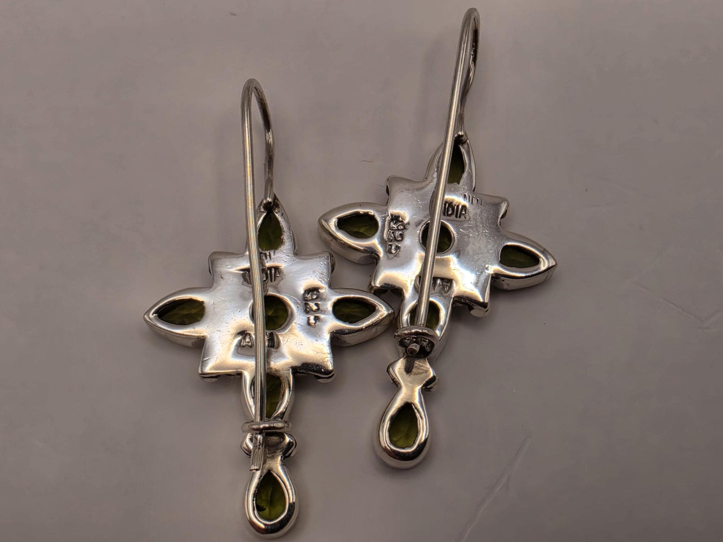 Peridot Cross Earrings Sterling Silver Multi Stone Dangle 1.25 Inch Green Gemstone Christian Faith August Birthstone Gift