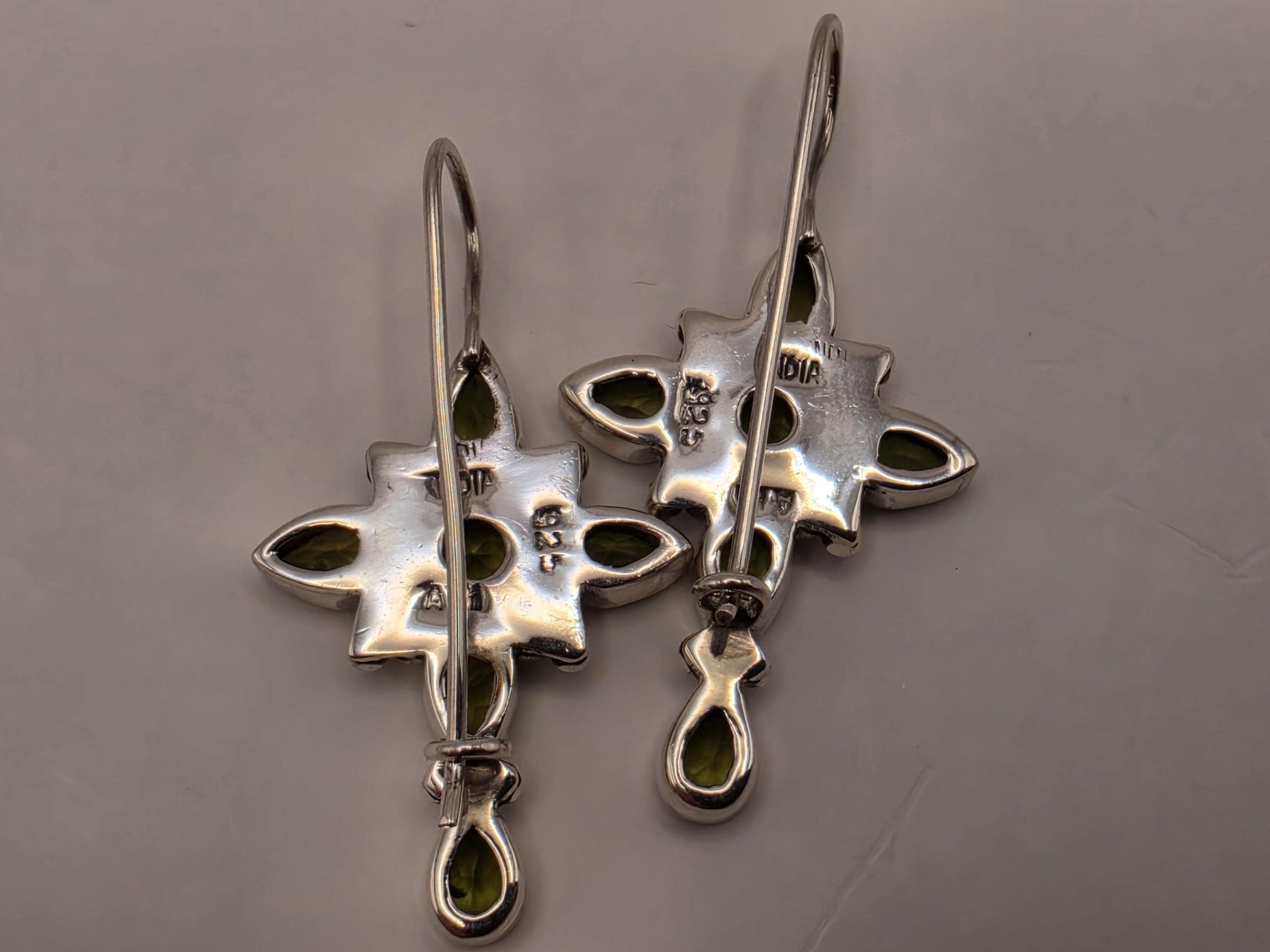Peridot Cross Earrings Sterling Silver Multi Stone Dangle 1.25 Inch Green Gemstone Christian Faith August Birthstone Gift