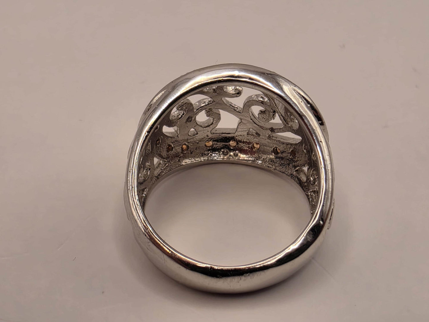 Citrine Ring Sterling Silver Filigree Scroll Band Size 8 8.2 Grams Yellow Gemstone November Birthstone Statement Ring