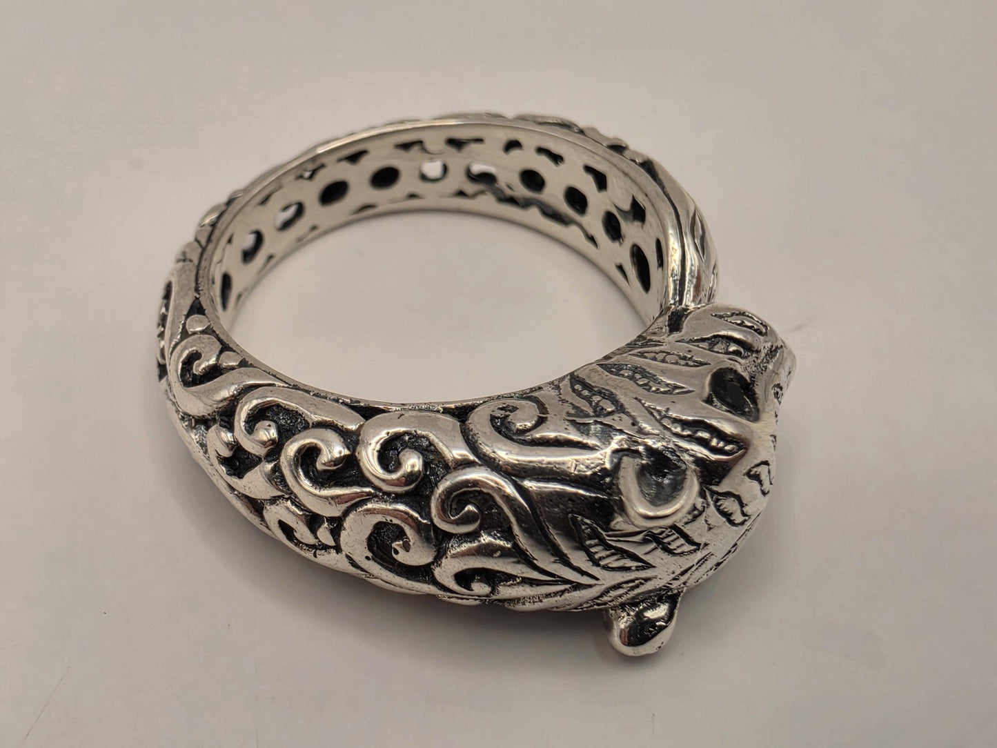 Sterling Silver Jaguar Ouroboros Ring Size 7 Ornate Big Cat Biting Tail Circle Band 5 Grams Oxidized Mythology Statement Ring