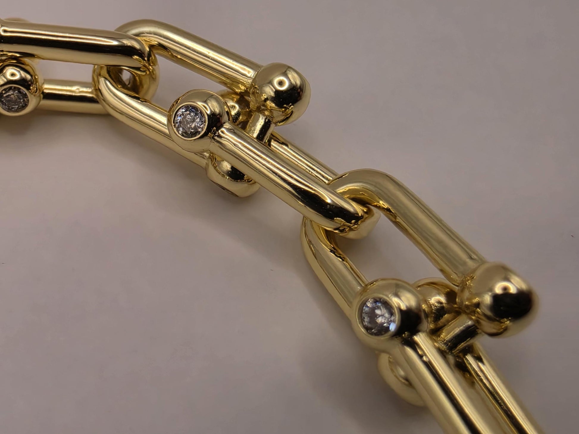Gold Plated Silver Ball Link Bracelet CZ Accent Paperclip Chain 7 Inch 21 Grams Chunky Hardware Statement Gift for Her