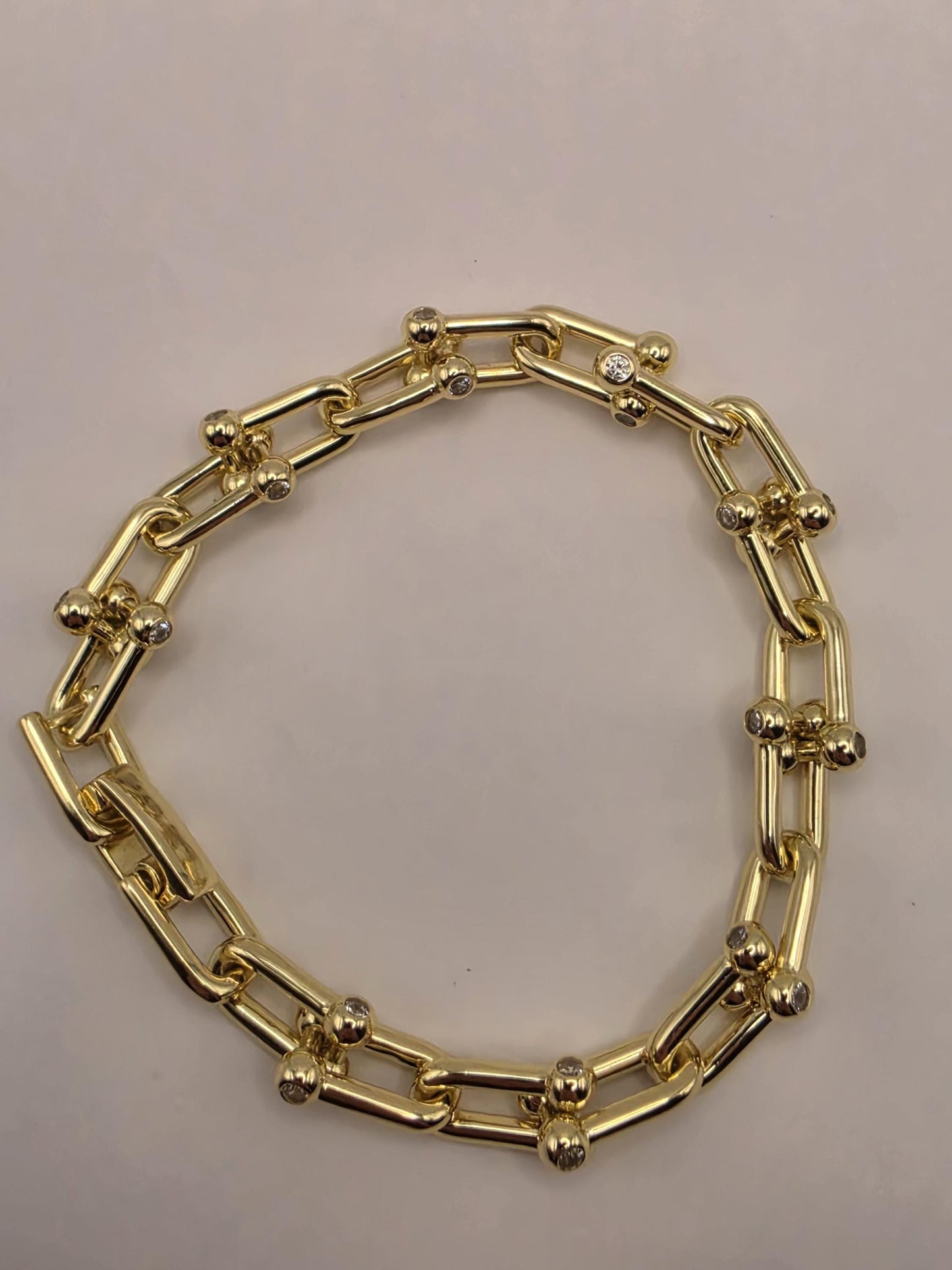 Gold Plated Silver Ball Link Bracelet CZ Accent Paperclip Chain 7 Inch 21 Grams Chunky Hardware Statement Gift for Her