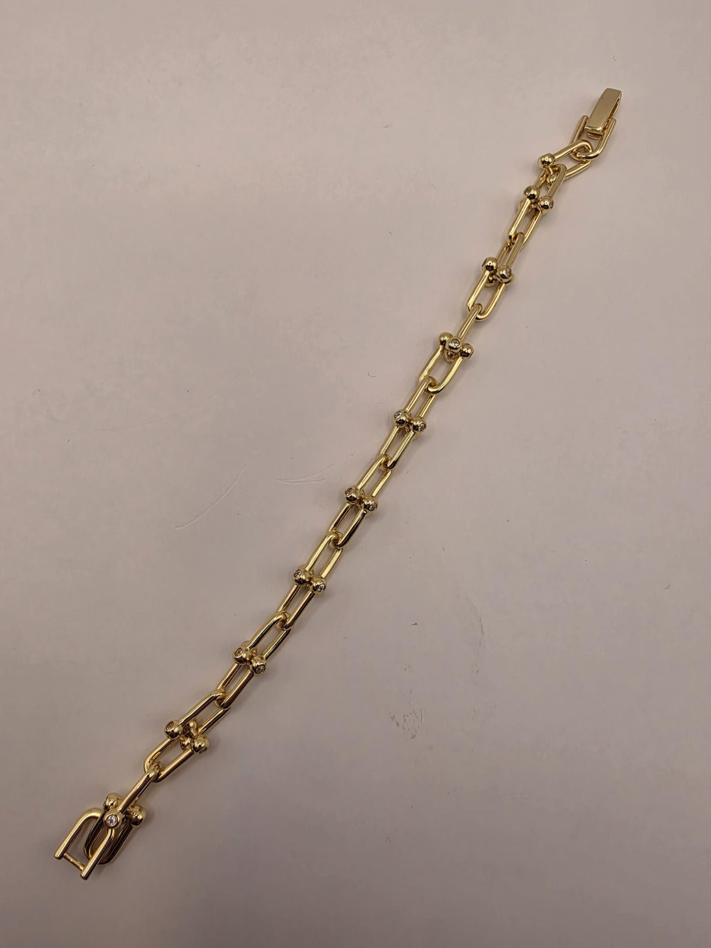 Gold Plated Silver Ball Link Bracelet CZ Accent Paperclip Chain 8 Inch 20 Grams Chunky Unisex Statement Gift