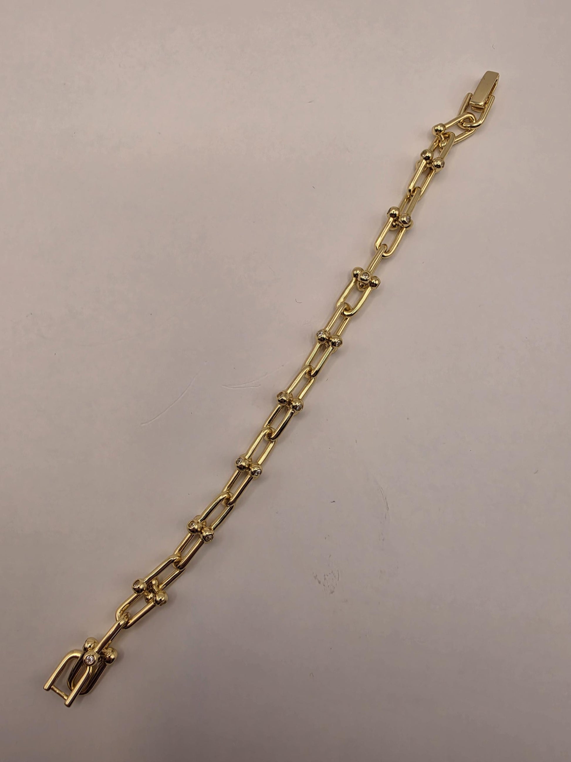 Gold Plated Silver Ball Link Bracelet CZ Accent Paperclip Chain 8 Inch 20 Grams Chunky Unisex Statement Gift