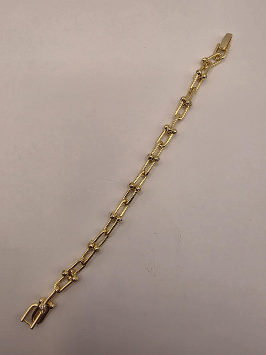 Gold Plated Silver Ball Link Bracelet CZ Accent Paperclip Chain 8 Inch 20 Grams Chunky Unisex Statement Gift