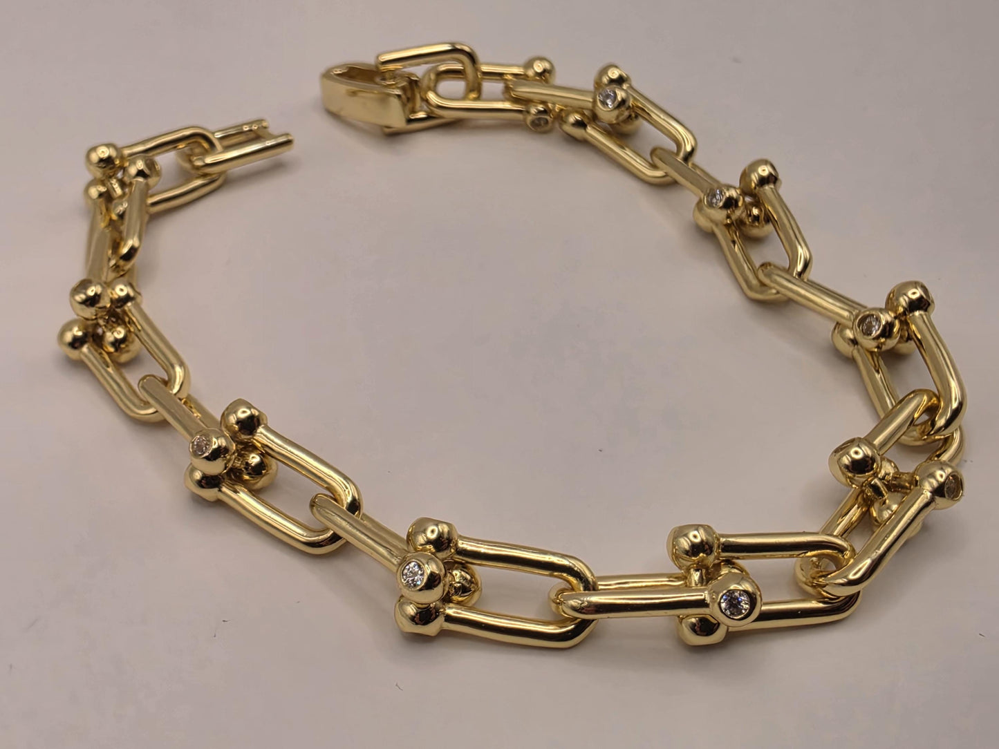 Gold Plated Silver Ball Link Bracelet CZ Accent Paperclip Chain 8 Inch 20 Grams Chunky Unisex Statement Gift