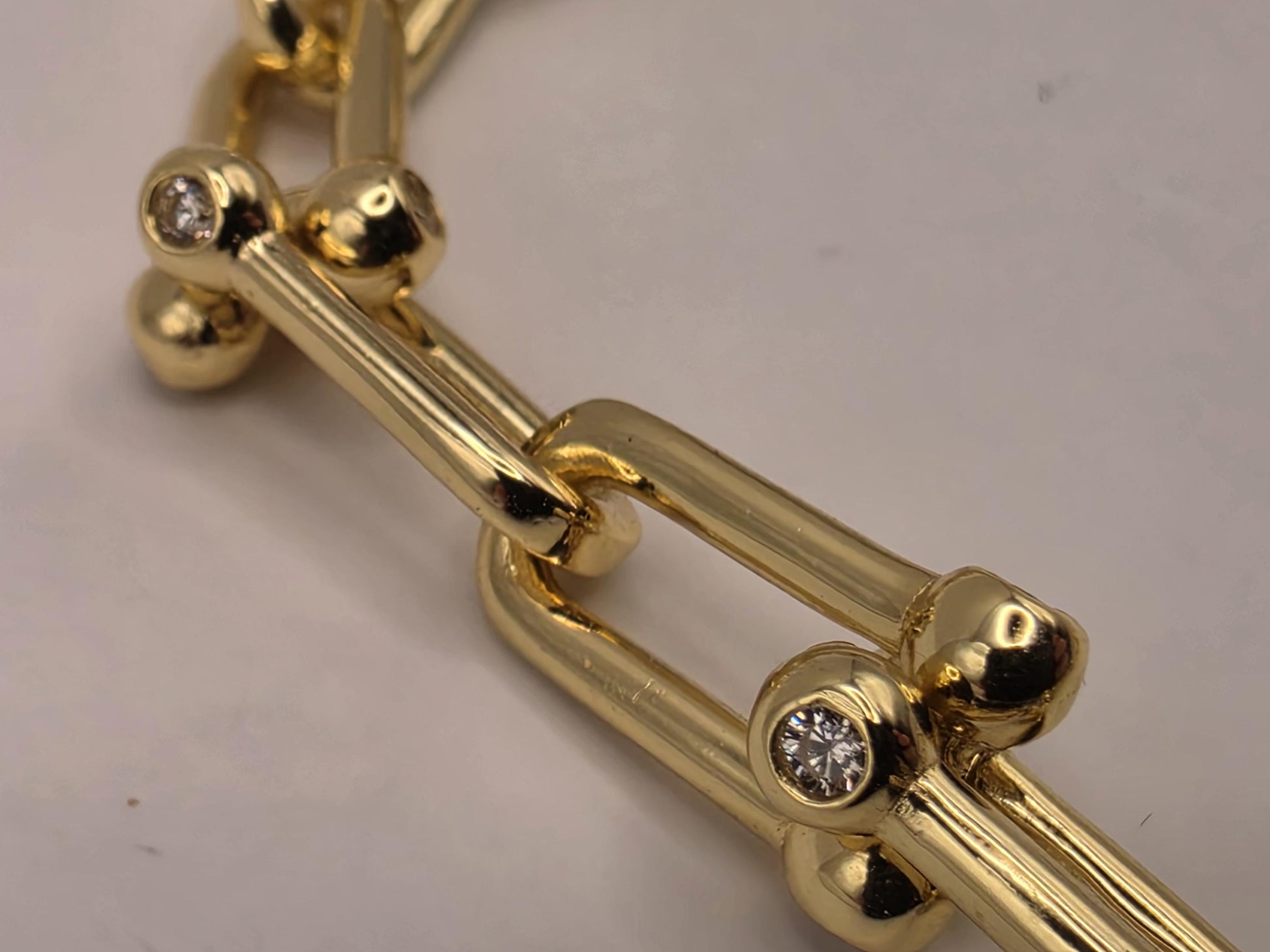 Gold Plated Silver Ball Link Bracelet CZ Accent Paperclip Chain 8 Inch 20 Grams Chunky Unisex Statement Gift
