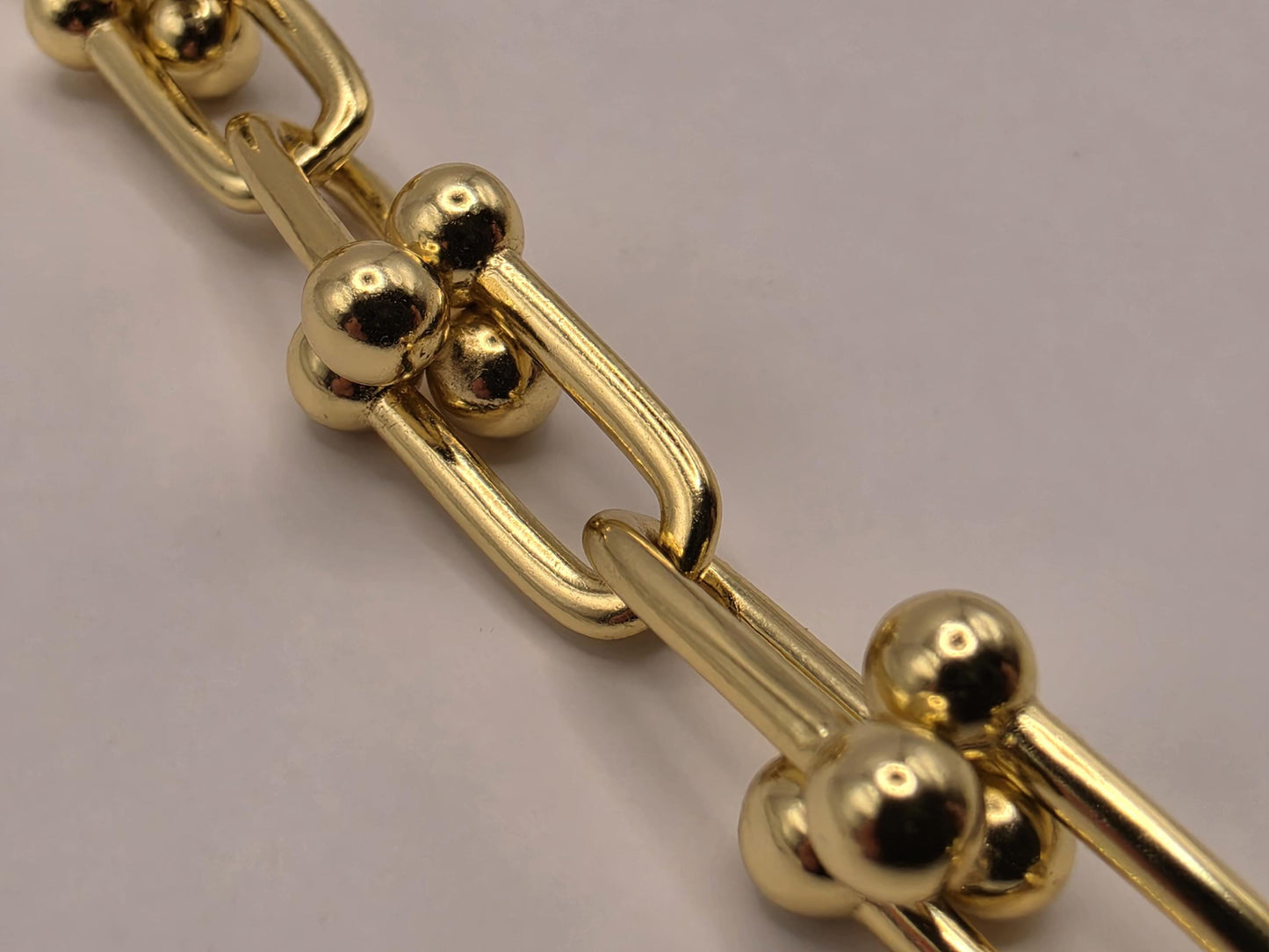 Gold Plated Silver Ball Link Necklace Paperclip Chain 16 Inch 54.8 Grams Chunky Hardware Carabiner Statement Jewelry