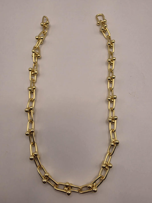 Gold Plated Silver Ball Link Necklace Paperclip Chain 16 Inch 54.8 Grams Chunky Hardware Carabiner Statement Jewelry