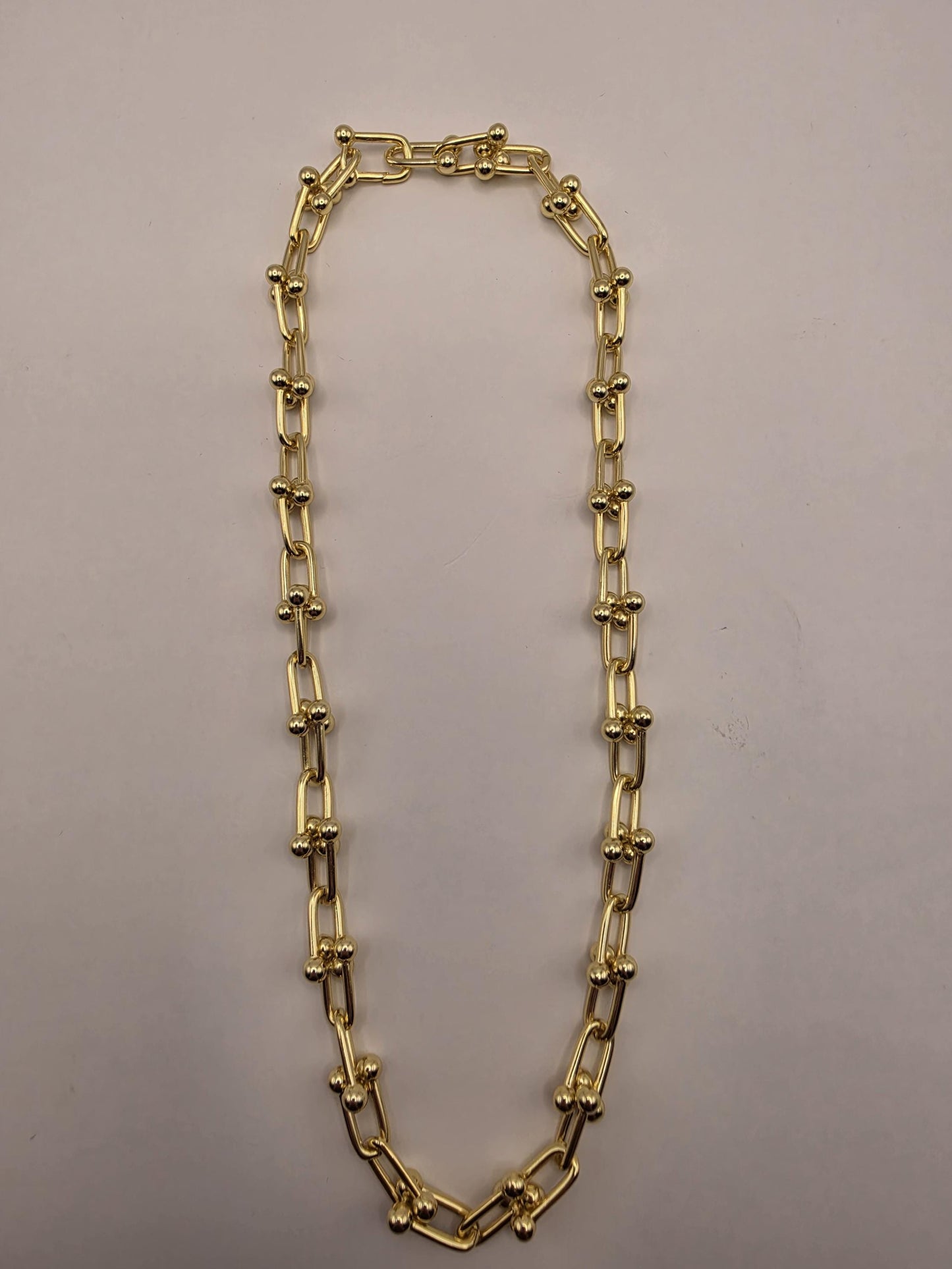 Gold Plated Silver Ball Link Necklace Paperclip Chain 18 Inch 61 Grams Chunky Unisex Hardware Carabiner Statement Jewelry