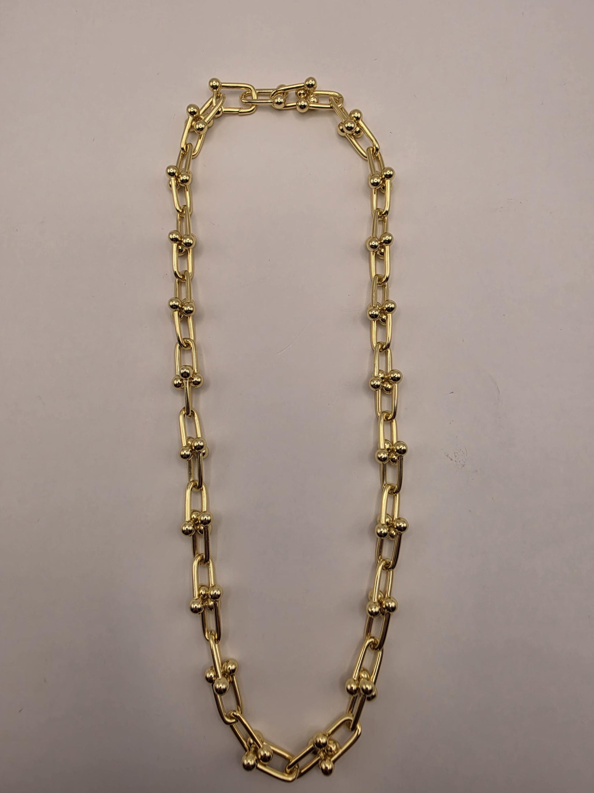 Gold Plated Silver Ball Link Necklace Paperclip Chain 18 Inch 61 Grams Chunky Unisex Hardware Carabiner Statement Jewelry