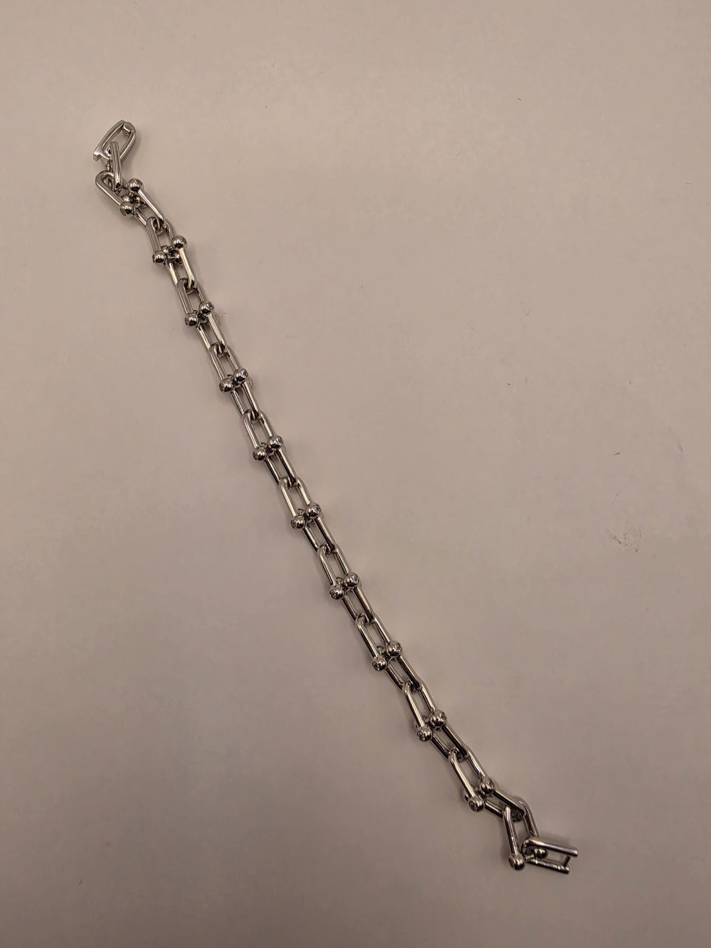 Sterling Silver Ball Link Bracelet CZ Accent Paperclip Chain 8 Inch 23.9 Grams Chunky Hardware Unisex Statement Gift