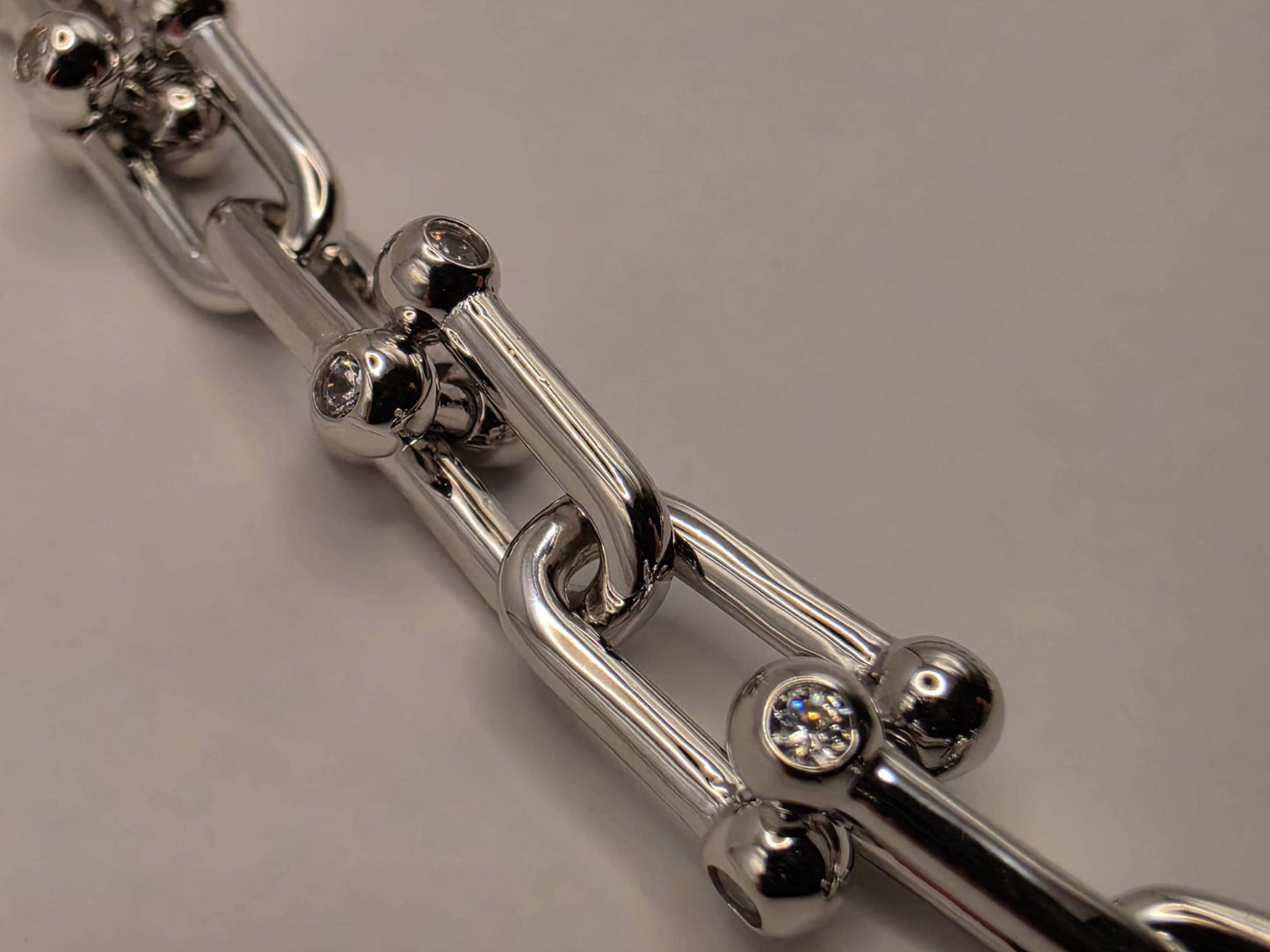 Sterling Silver Ball Link Necklace CZ Accent Paperclip Chain 20 Inch 60 Grams Chunky Hardware Unisex Statement Jewelry