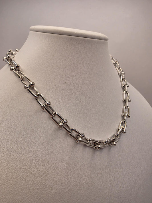 Sterling Silver Ball Link Necklace 8mm 16 Inch 47.9 Grams Chunky Paperclip Hardware Collar Statement Chain