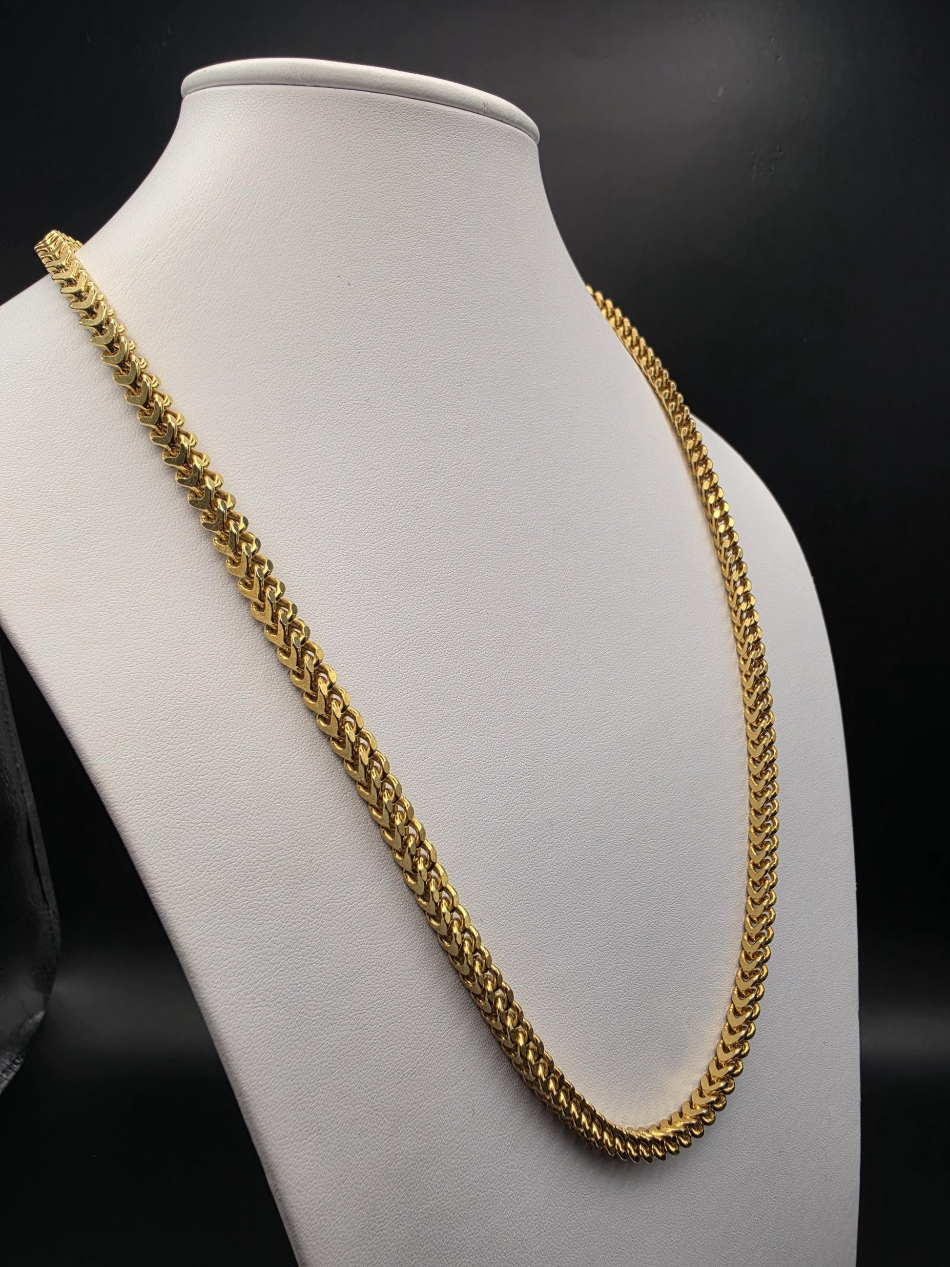 Gold Plated 925 Sterling Silver Franco Link Chain Necklace 26 Inch 5.42mm Mens Box Wheat Chain Heavy Statement Layering Gift for Him Dad