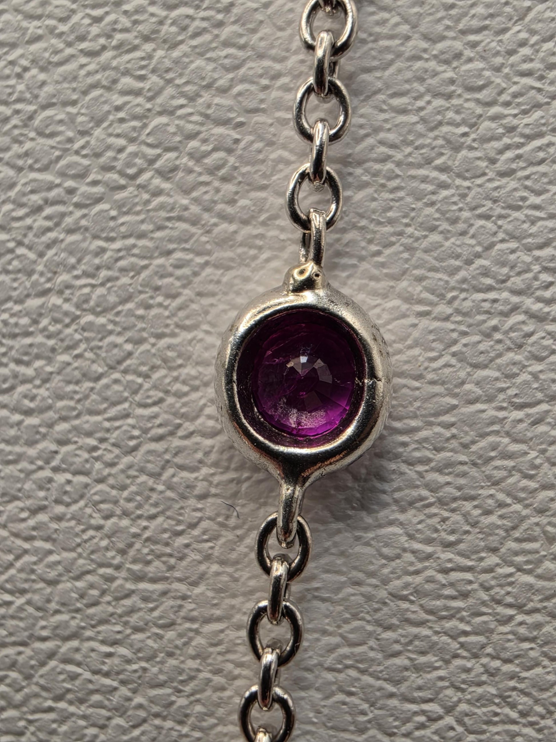 925 Sterling Silver Ruby and Diamond Station Necklace 35 Inch Genuine Ruby 0.10ct Diamond Bezel Set Long Layering Chain Womens Gift for Her