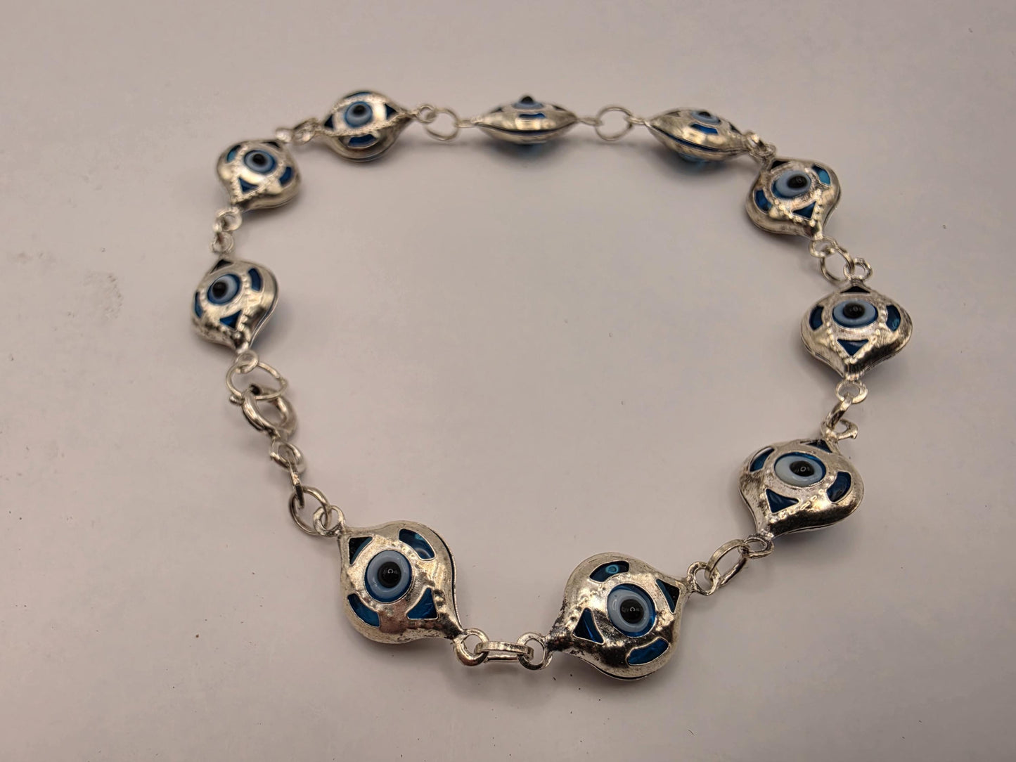 925 Sterling Silver Evil Eye Bracelet 8 Inch Blue Evil Eye Bead Link Chain Protection Amulet Turkish Nazar Jewelry Gift for Her Him Unisex