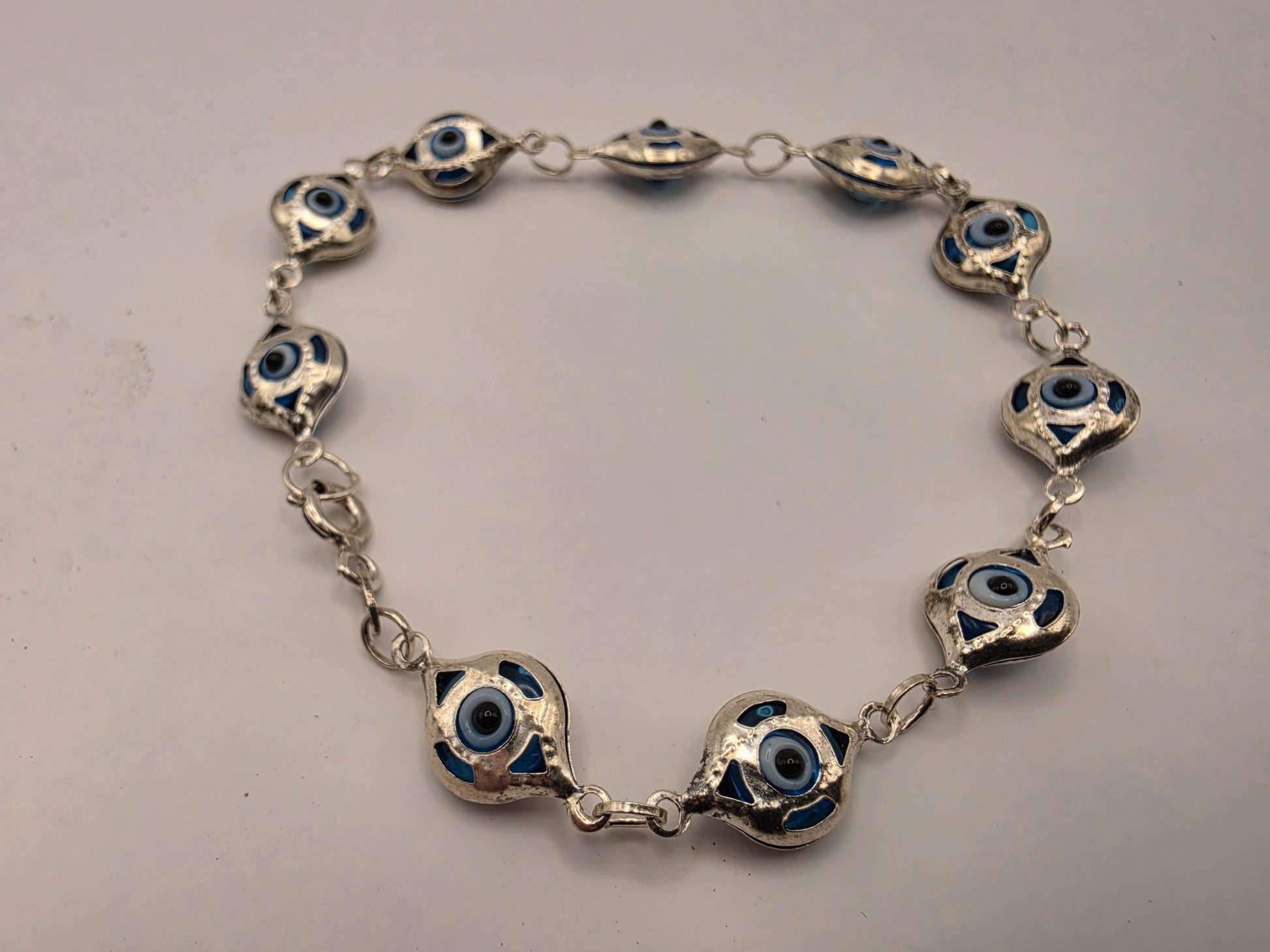 925 Sterling Silver Evil Eye Bracelet 8 Inch Blue Evil Eye Bead Link Chain Protection Amulet Turkish Nazar Jewelry Gift for Her Him Unisex