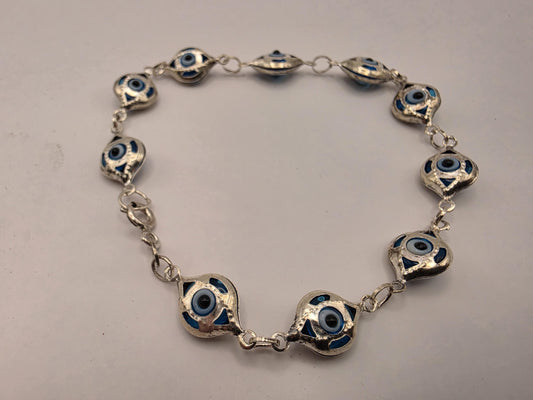 925 Sterling Silver Evil Eye Bracelet 8 Inch Blue Evil Eye Bead Link Chain Protection Amulet Turkish Nazar Jewelry Gift for Her Him Unisex