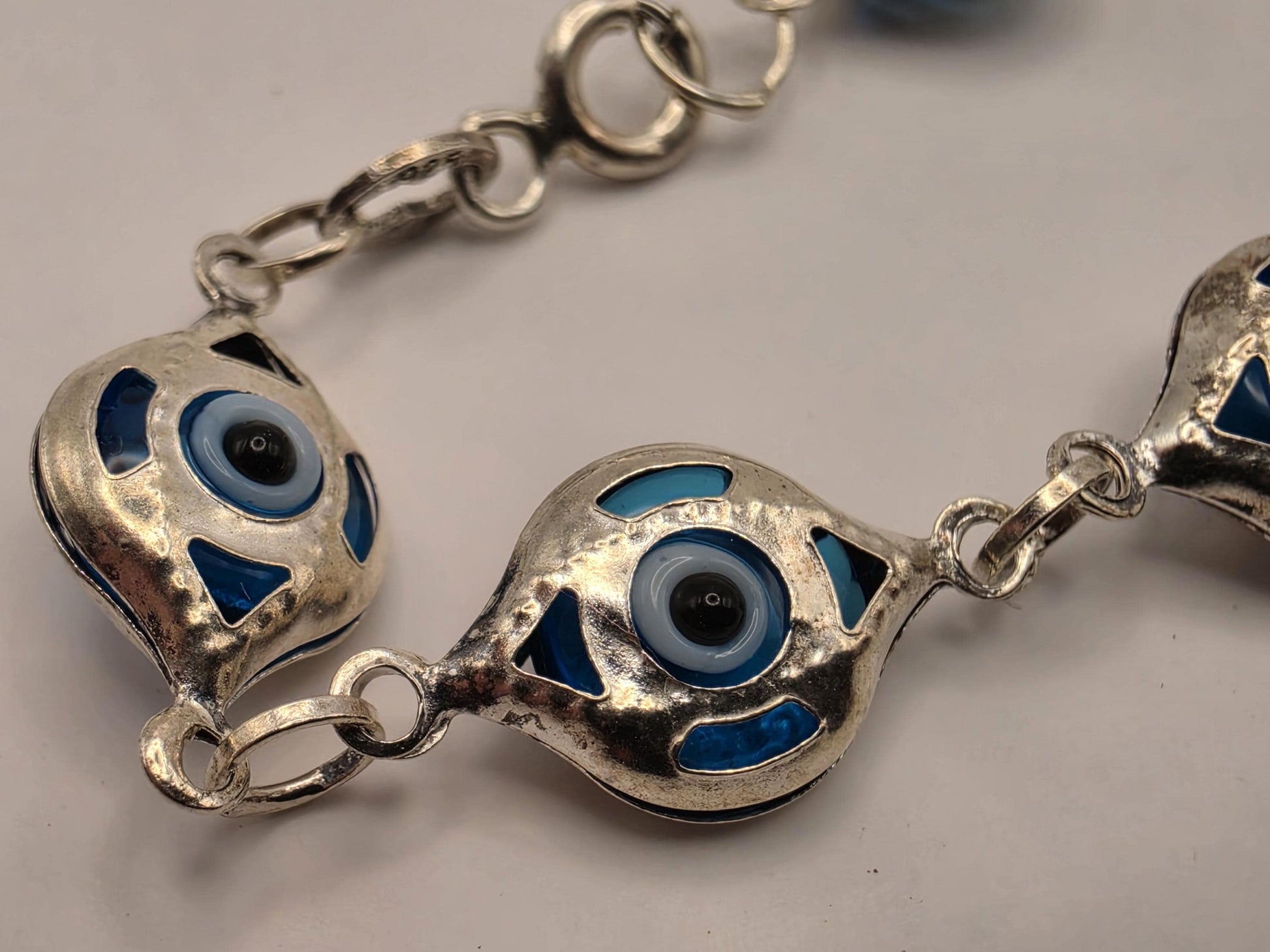 925 Sterling Silver Evil Eye Bracelet 8 Inch Blue Evil Eye Bead Link Chain Protection Amulet Turkish Nazar Jewelry Gift for Her Him Unisex