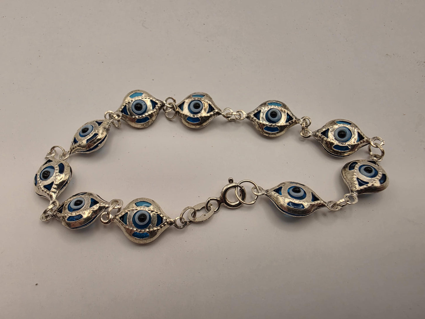 925 Sterling Silver Evil Eye Bracelet 8 Inch Blue Evil Eye Bead Link Chain Protection Amulet Turkish Nazar Jewelry Gift for Her Him Unisex