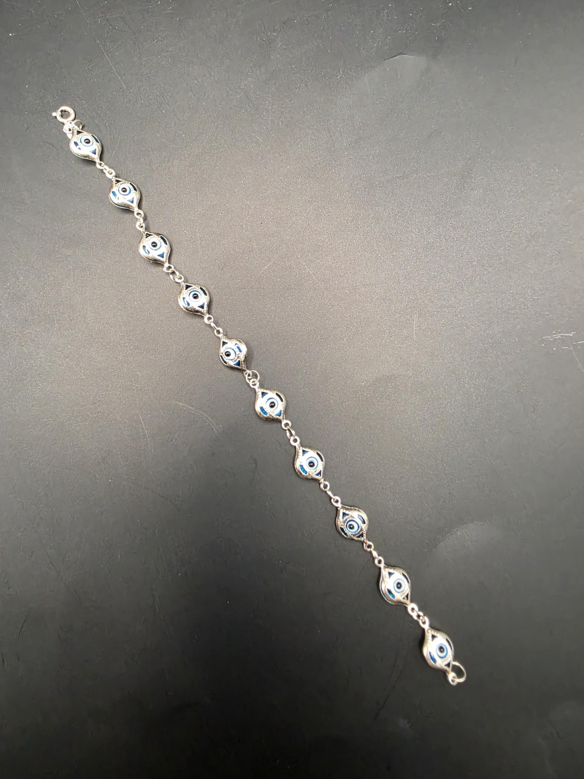 925 Sterling Silver Evil Eye Bracelet 8 Inch Blue Evil Eye Bead Link Chain Protection Amulet Turkish Nazar Jewelry Gift for Her Him Unisex