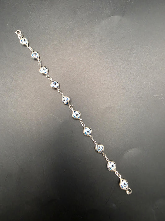 925 Sterling Silver Evil Eye Bracelet 8 Inch Blue Evil Eye Bead Link Chain Protection Amulet Turkish Nazar Jewelry Gift for Her Him Unisex