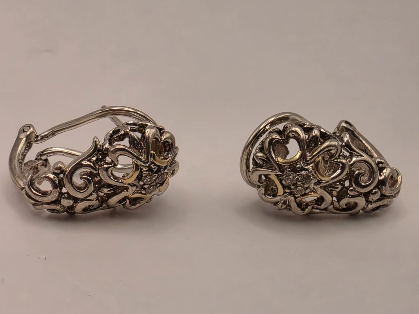925 Sterling Silver 14k Gold Accent Earrings Balinese Scrollwork Drop Leverback Two Tone Filigree Womens Fine Jewelry Gift for Her