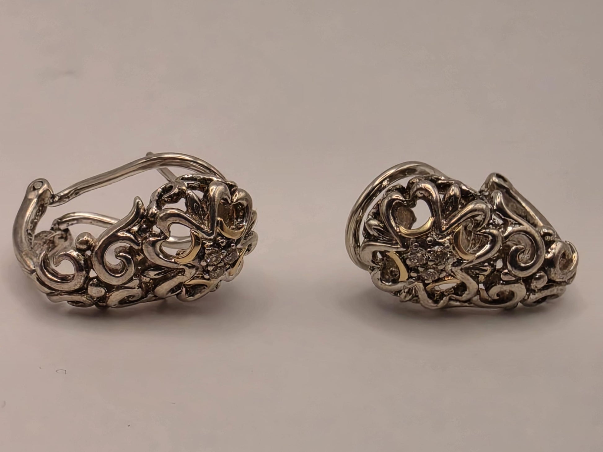 925 Sterling Silver 14k Gold Accent Earrings Balinese Scrollwork Drop Leverback Two Tone Filigree Womens Fine Jewelry Gift for Her