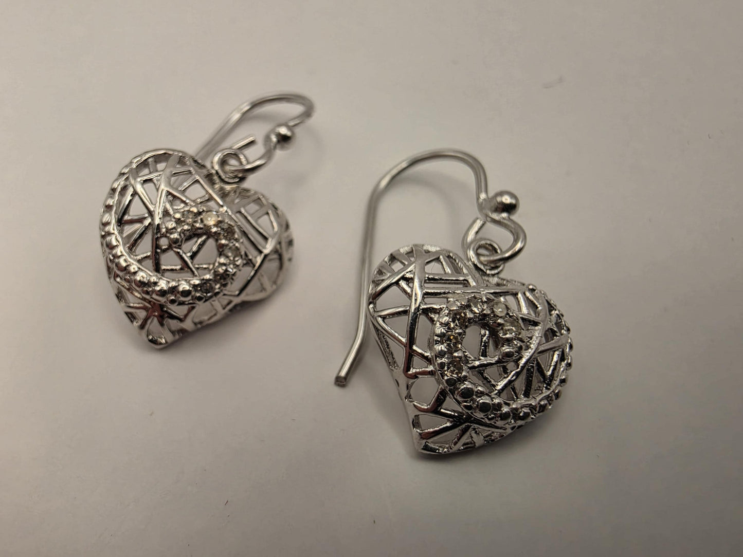 925 Sterling Silver Filigree Heart Earrings Drop Dangle Openwork Puffed Heart Womens Romantic Jewelry Gift for Her Valentines Day