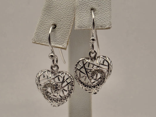 925 Sterling Silver Filigree Heart Earrings Drop Dangle Openwork Puffed Heart Womens Romantic Jewelry Gift for Her Valentines Day