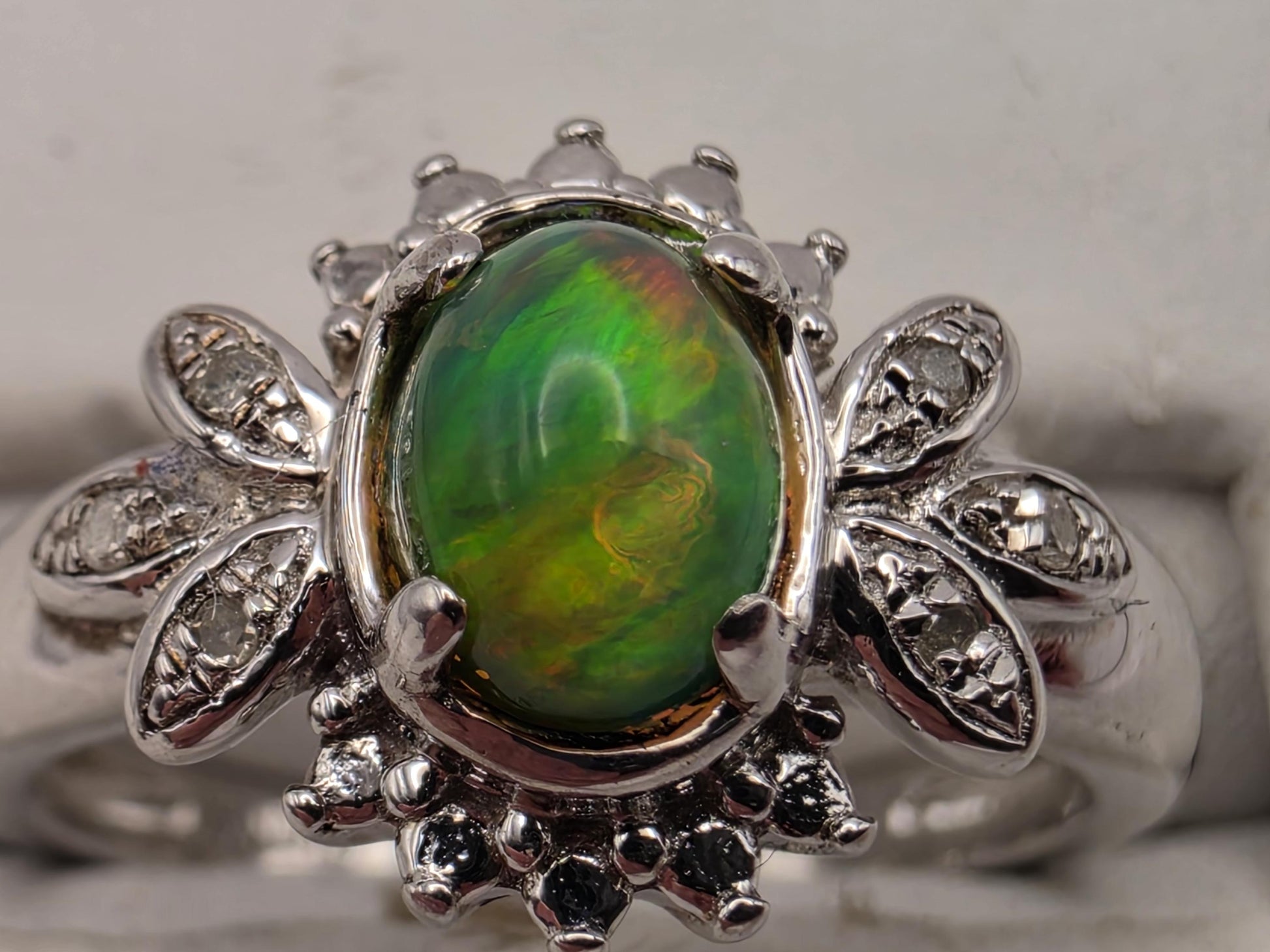 925 Sterling Silver Fire Opal Ring Genuine Diamond Accent Oval Opal Womens Cocktail Ring October Birthstone Fine Jewelry Gift for Her