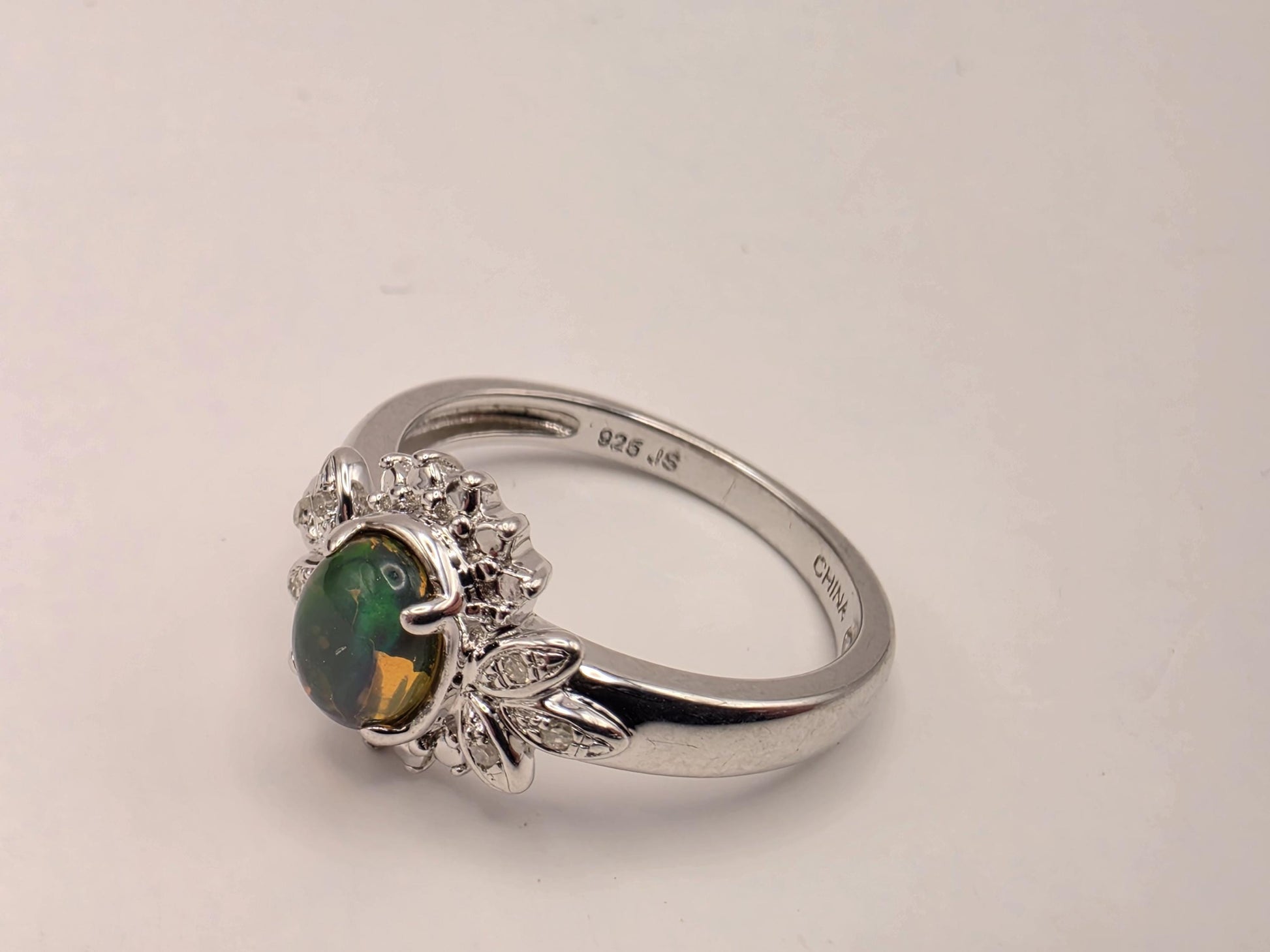 925 Sterling Silver Fire Opal Ring Genuine Diamond Accent Oval Opal Womens Cocktail Ring October Birthstone Fine Jewelry Gift for Her