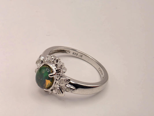 925 Sterling Silver Fire Opal Ring Genuine Diamond Accent Oval Opal Womens Cocktail Ring October Birthstone Fine Jewelry Gift for Her